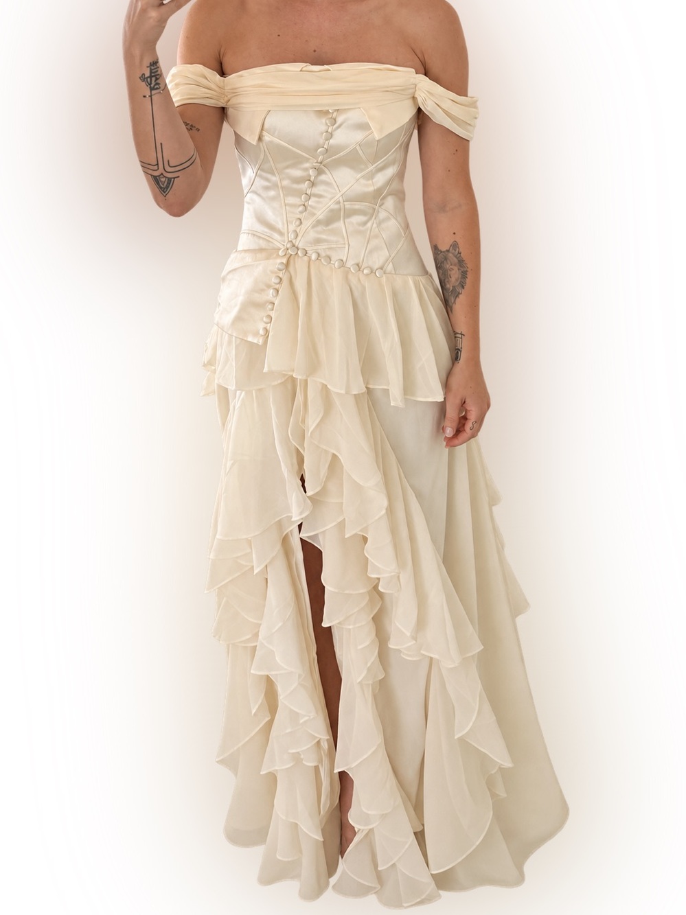 Elegant Cream wedding/prom dress Ruffled Maxi Skirt